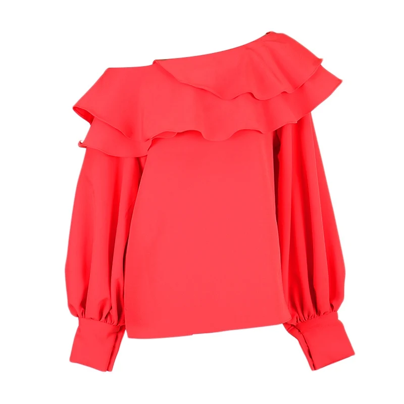 red blouse Дизайн с вырезом лодочкой Элегантные Женские однотонные шифоновые блузки+ 4 цвета юбка русалки модные OL костюмы наборы C1751 - Color: red blouse