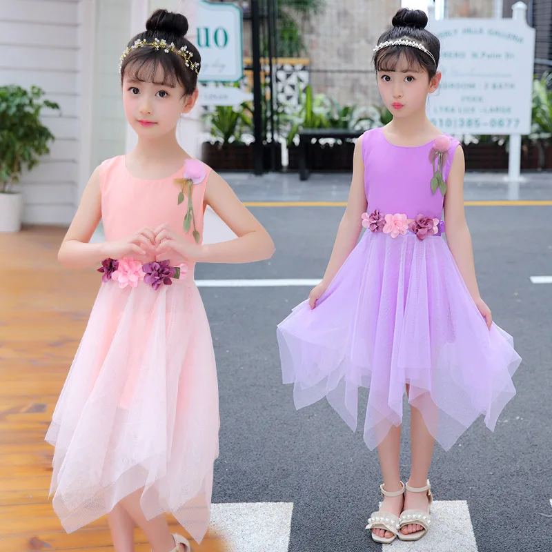 Юбка принцессы для девочек 2019 г. новое летнее платье с тремя цветами корейская