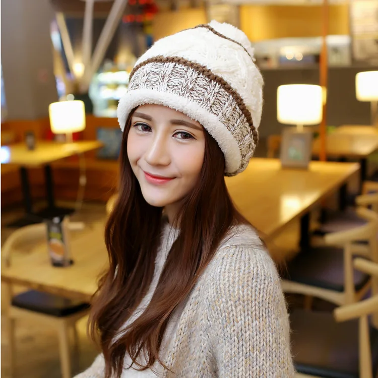 

new plus velvet thick warm autumn and winter wool hat fashion Korean wave knit cap Skullies & Beanies