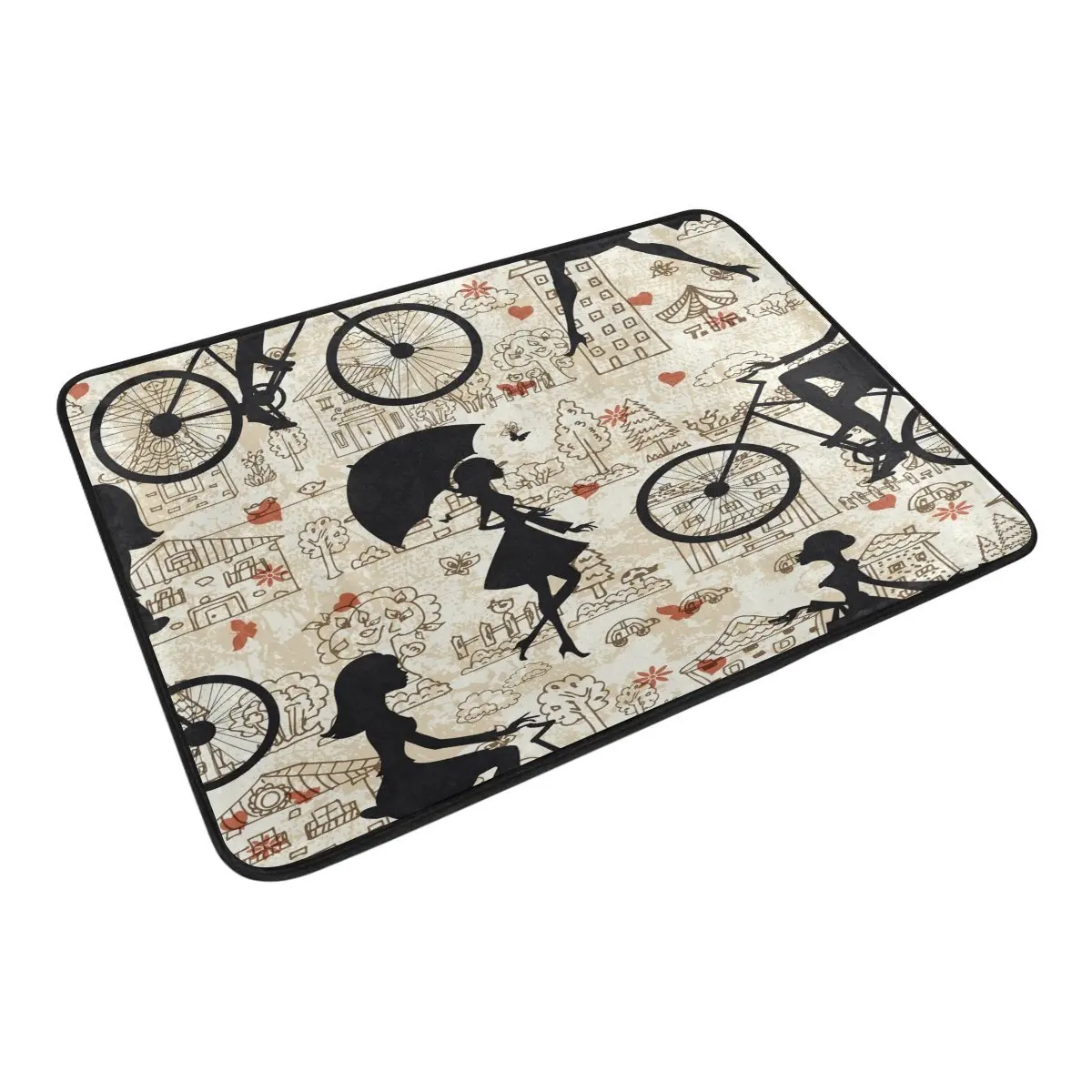 

Fashion Girl Painting Cityscape Waterproof Polyester Fabric Shower Curtain with Hooks Doormat Bath Floor Mat Bathroom