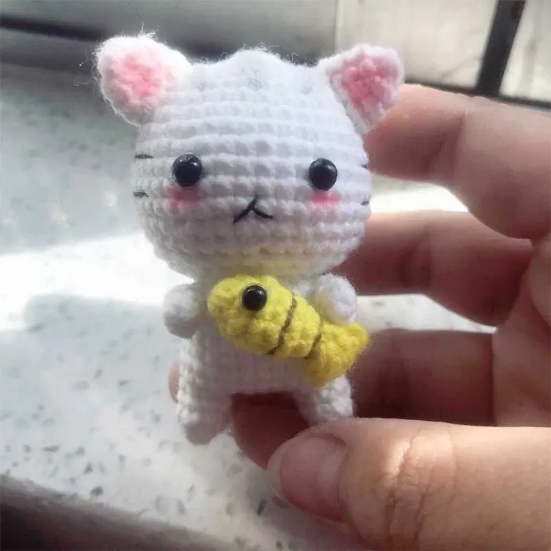 8*6 см вязаный вручную Amigurumi маленькая кошка кулон для еды рыбы ребенок милый