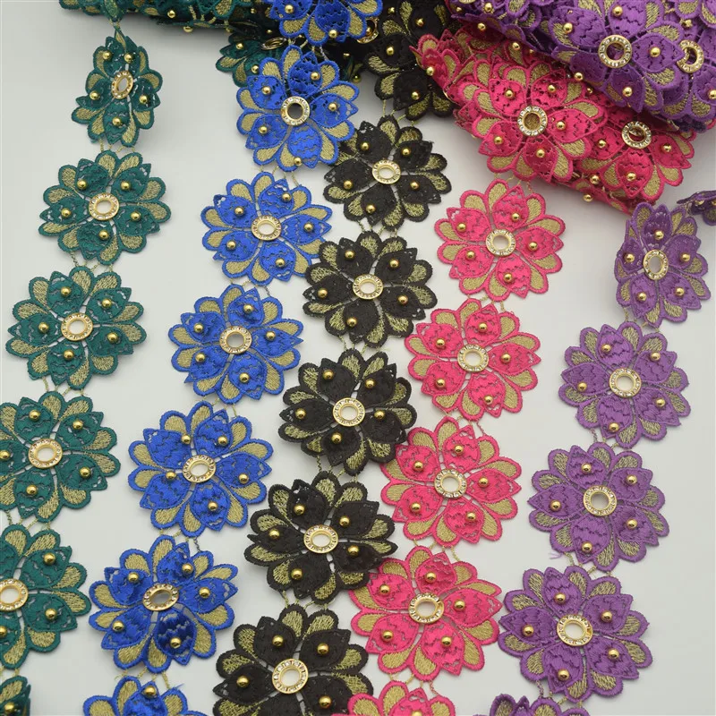 10 ярдов много цветов вышитые бисером металлические мотивные кружева Нигерия