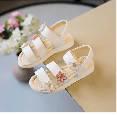 Сандалии короткие для девочек из мягкой кожи с цветами | Детская одежда и обувь