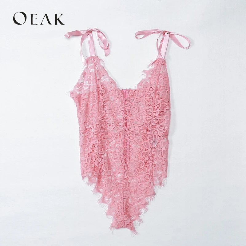 OEAK черный белый цвет кружево для женщин Sexy Slim Bodyshuits Твердые выдалбливают