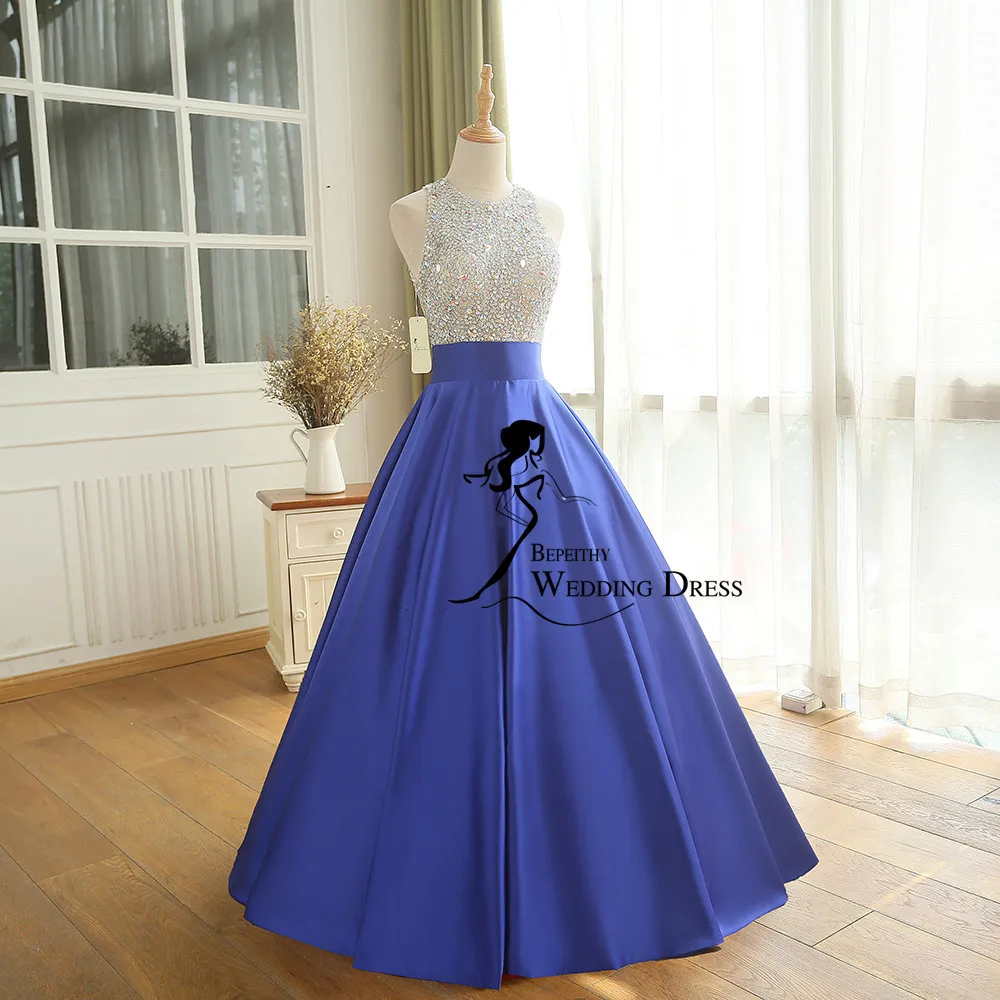 Длинное вечернее платье трапециевидной формы Beadings лиф со стразами открытая