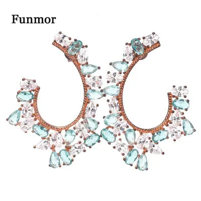 Funmor Exaggerate Drop Earrings Crystal Ear Jewelry 925 Sterling Silver Girls Women Banquet Anniversary Ornaments Brincos Gifts | Украшения