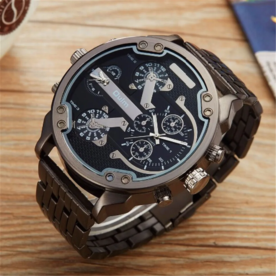 

Oulm 3548 Men Dual-movt Big Dial Japan Sport Military Quartz Watches Men Stainless Steel Strap Wristwatches Relogio Masculino