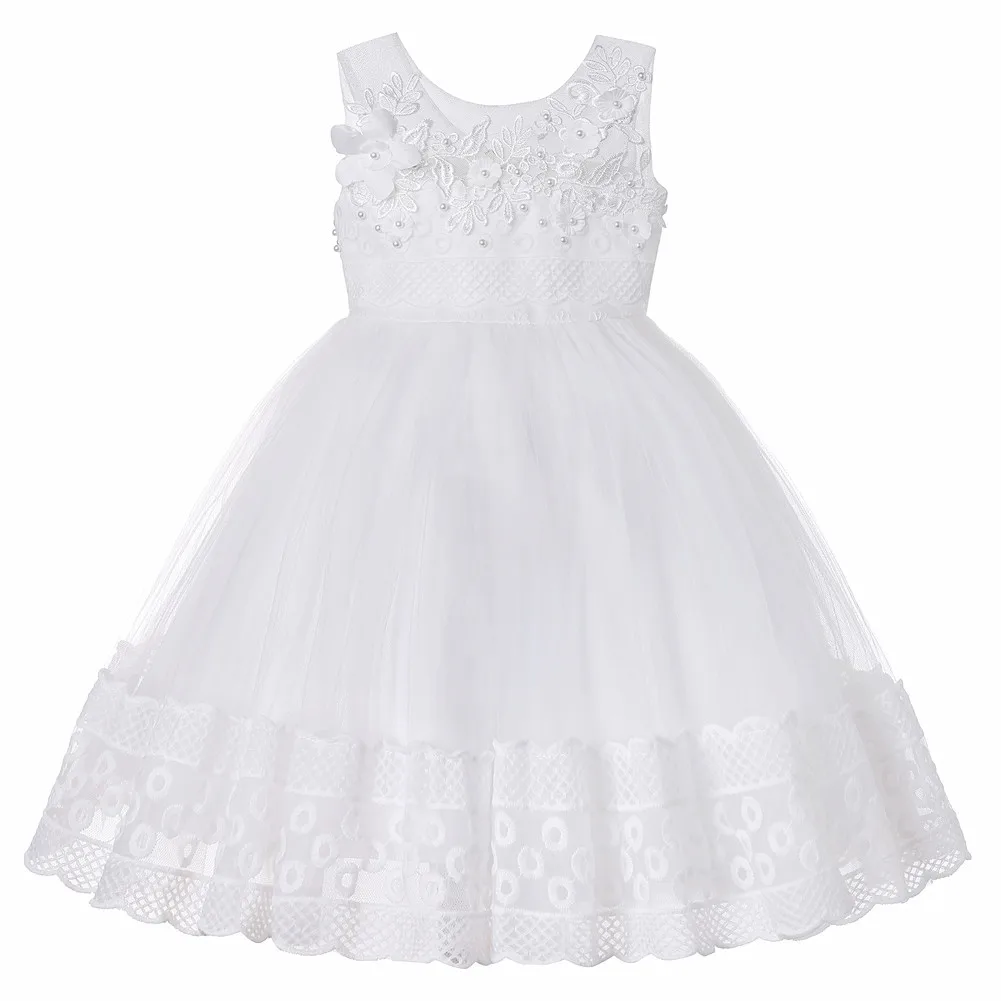 

Autumn New Lace Mesh Flower Girl Dresses Beautiful Beading Floral Decoration O-neck Sleeveless Princess Birthday Party Dress