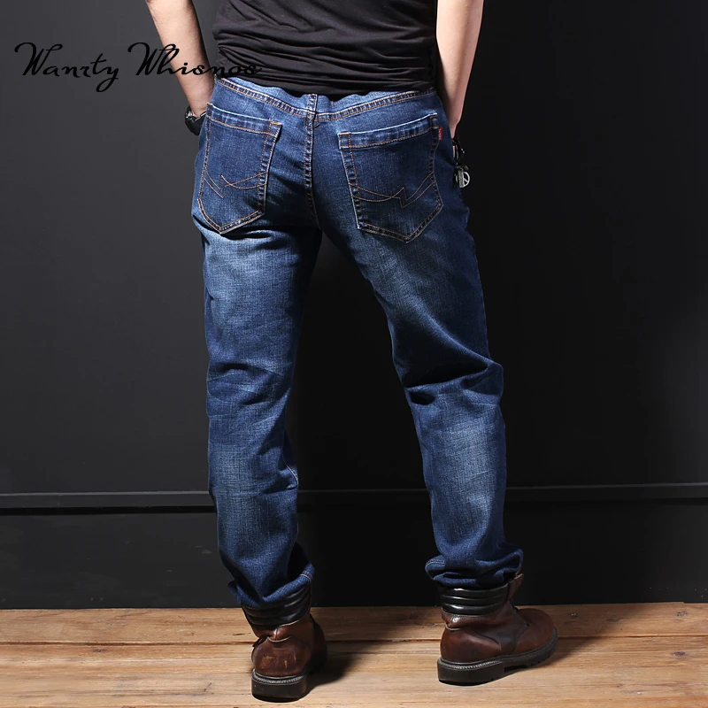 Good Quality Blue Loose Jeans Men Winter Autumn Stretch Denim Man Elastic Casual Slim Jean Pants Male Long Homme | Мужская одежда