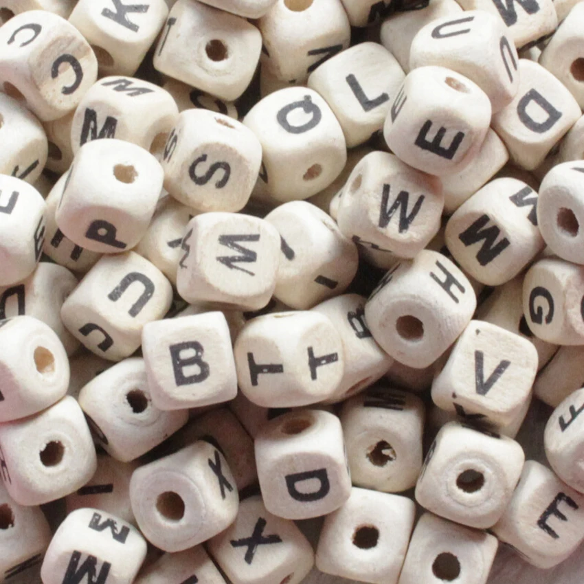Микс деревянных английских алфавитов/букв натуральный кубик маленькие бусины