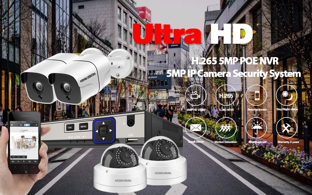 NINIVISION H.265 4CH 48V 5MP CCTV система NVR 5MP POE NVR kit 4X5 Мп 2592*1944 Крытый уличная Антивандальная Водонепроницаемый POE IP Камера