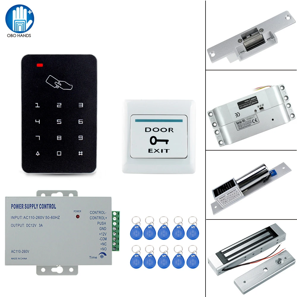 

RFID Access Control Lock System Kit Set 125KHz EM Card Reader with 180KG Magnetic Lock/Electric strike Bolt Lock for home/office