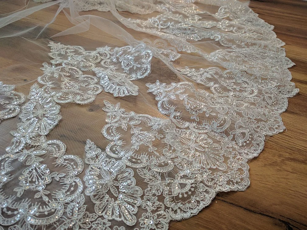 Элегантная 3*3 метра белая/слоновая кость Аппликация Mantilla свадебная фата вуаль длинный с расческой свадебные аксессуары EE4009