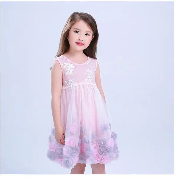 Girls Fashion Princess Dresses 2017 Summer Sleeveless Rose Flowers Gowns Kids Vest tutu Dress CHildren's Birthday Formal | Детская