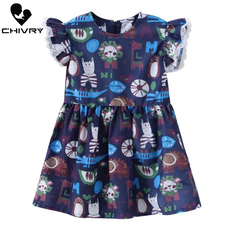 Summer Girls Cute Floral Flower Print A-line Dress Kids Baby Fly Short Sleeve O-Neck Princess Dresses Children Clothing | Детская одежда