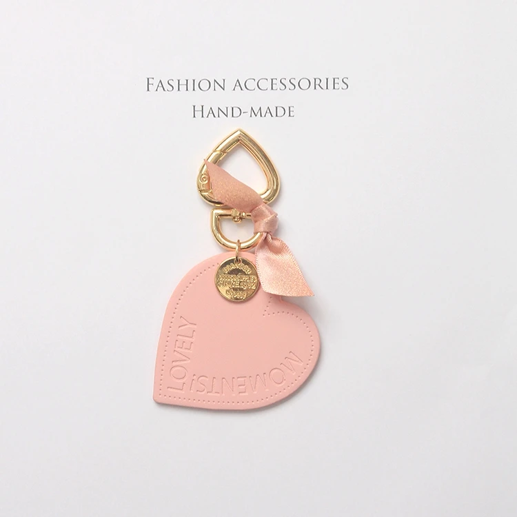 pink Милый кожаный брелок с сердечком и бантом для женщин, брелок для ключей, брелок для ключей, сумка для автомобиля, подвеска, очаровательные детские игрушки D282 - Цвет: pink