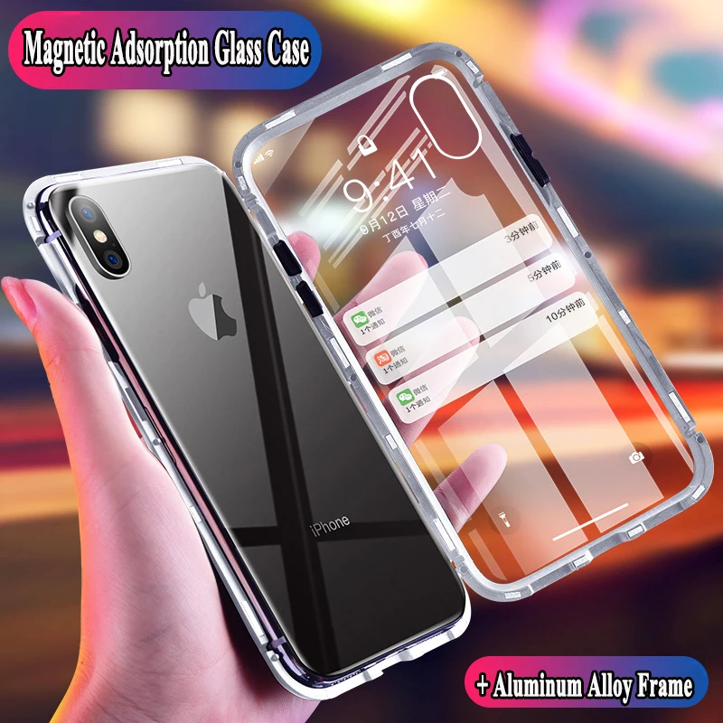 Новый металлический магнитный чехол для iPhone XR XS MAX X 7 8 Plus закаленное стекло задняя