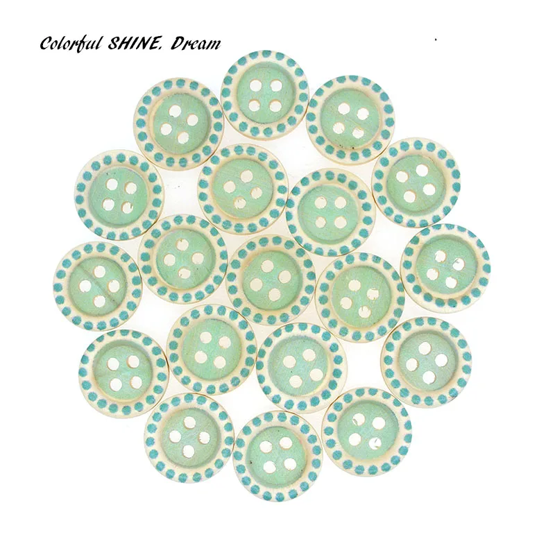 

20PCs Wholesale Natural Wooden Buttons Round Light Blue Design Scrapbooking Sewing Accessories DIY Craft 4 Holes 15mm Dia.