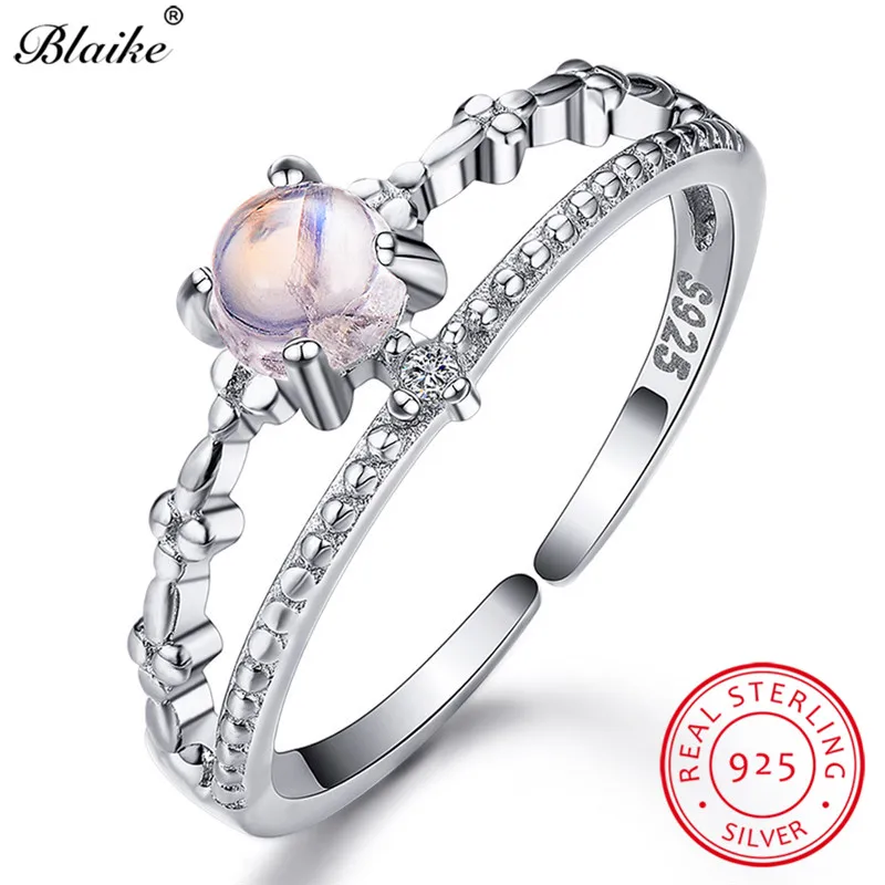 925 стерлингового серебра Ясно лунного камня из желтого золота кольца для женщин