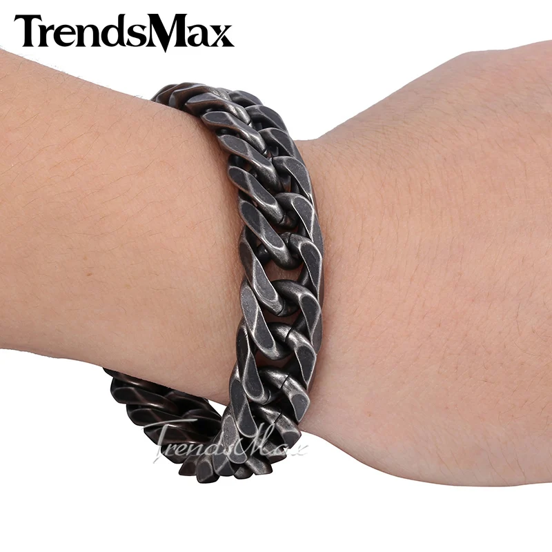 Trendsmax мужской Браслет Из бронзового металла кубинский браслет из нержавеющей