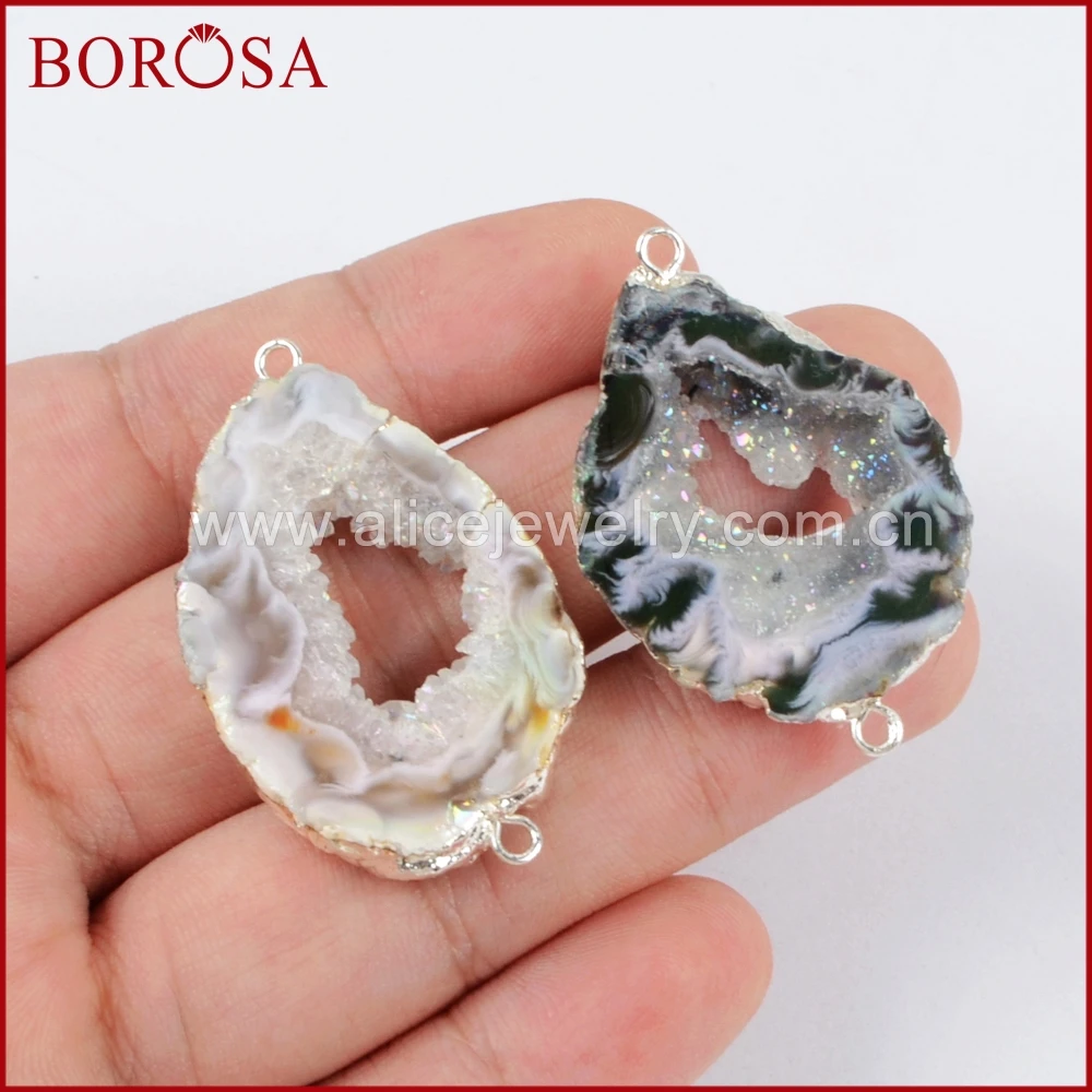 BOROSA 10 шт. Новое поступление Drusy серебряный цвет титан AB кулон агат Друза ломтик