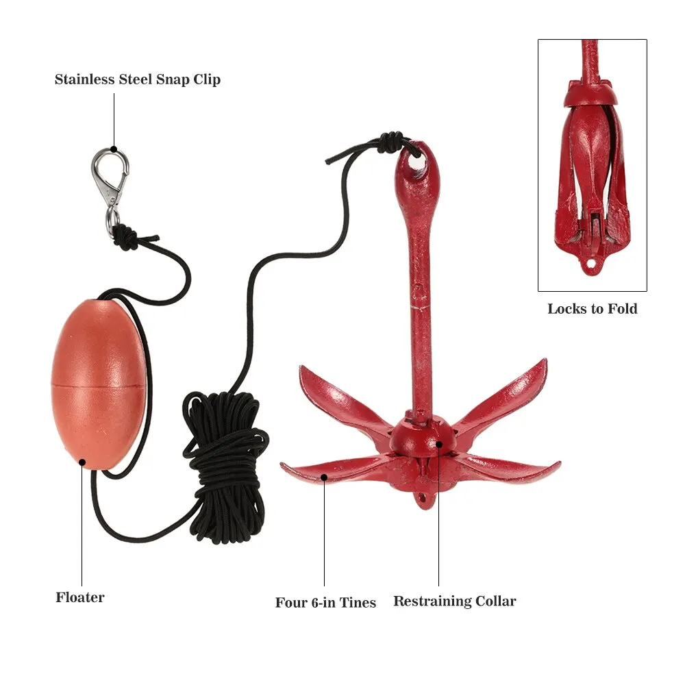 

1.5kg / 3.3lbs Folding Anchor Rigging System Kit Set with Float Carrying Bag Rope Fishing Buoy Kit Portable for Kayak Raft Canoe