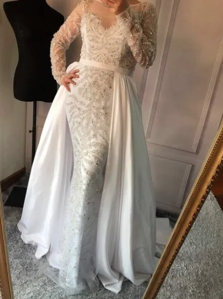 White Сексуальное прозрачное платье с длинными рукавами бордового цвета вечернее платье с кристаллами из бисера длинное мусульманское платье для выпускного вечера вечерние платья Robe De Soiree BLA6172 - Цвет: White