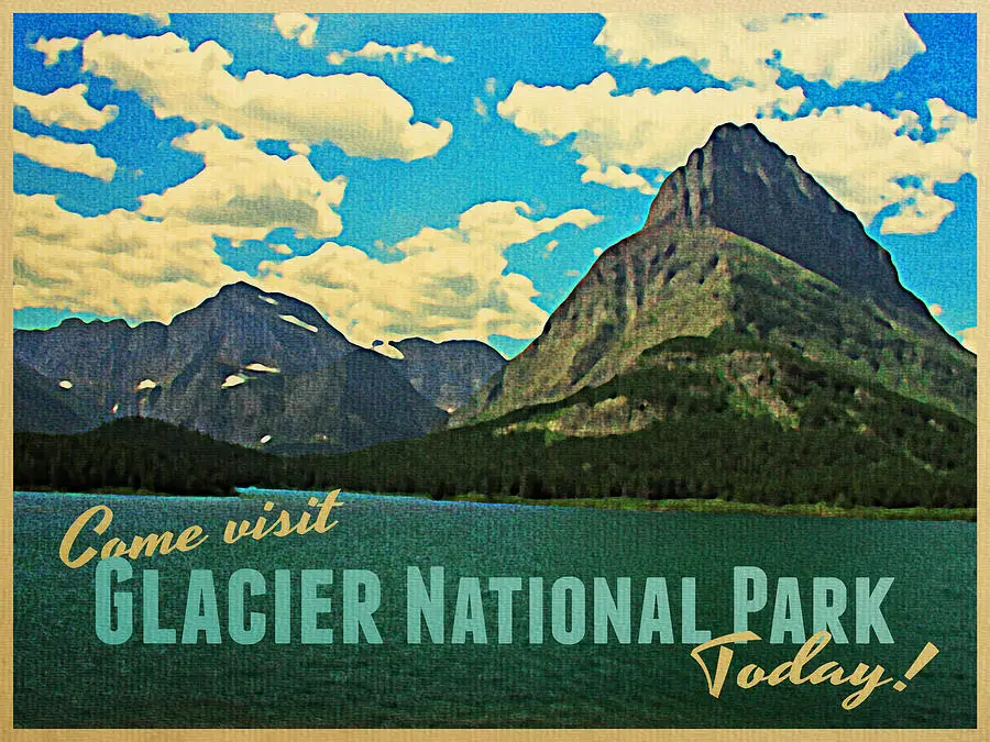 Национальный парк GLACIER для посещения красоты Путешествия Искусство Винтаж ретро