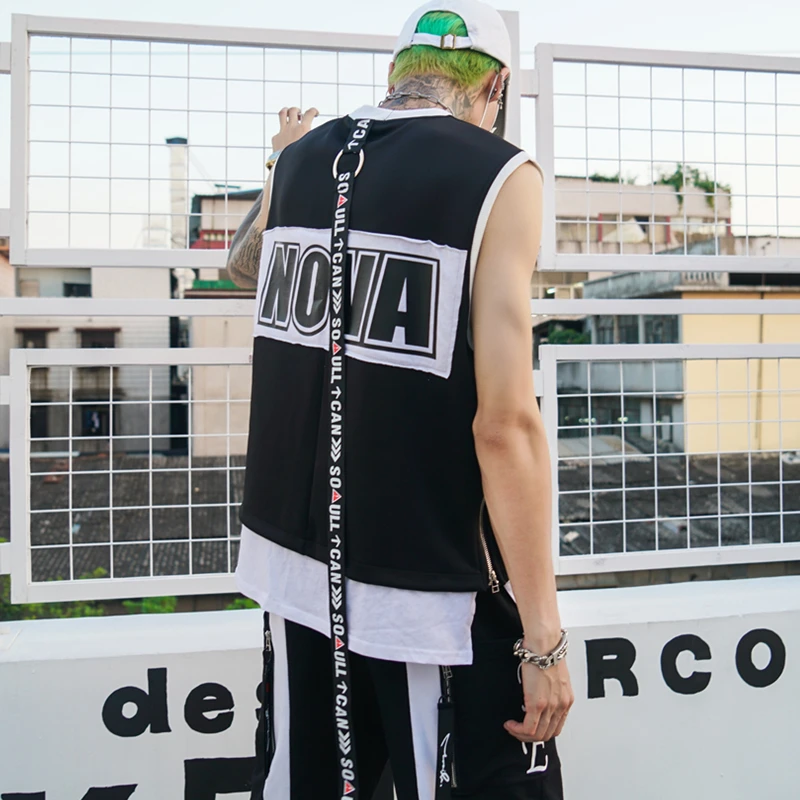 New high quality fashion summer personality refreshing hip-hop casual ribbon street men's vest clothing | Мужская одежда