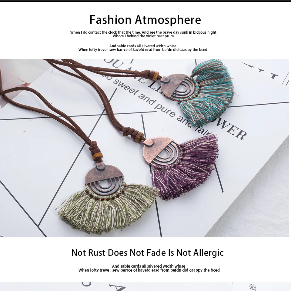 Винтаж ткань кисточкой Длинный свитер цепи богемный boho этническое ожерелье колье для женская одежда jewelry интимные аксессуары
