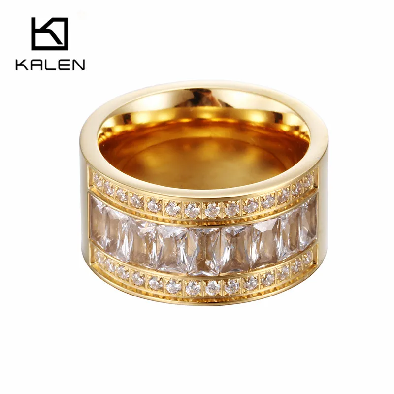 Kalen Bulgaria, золотые кольца Anillo для свадьбы, помолвки, синий/белый/черный кристалл, кольца для женщин, подарок, кольца на палец из нержавеющей стали, ювелирные изделия - Цвет основного камня: Gold white