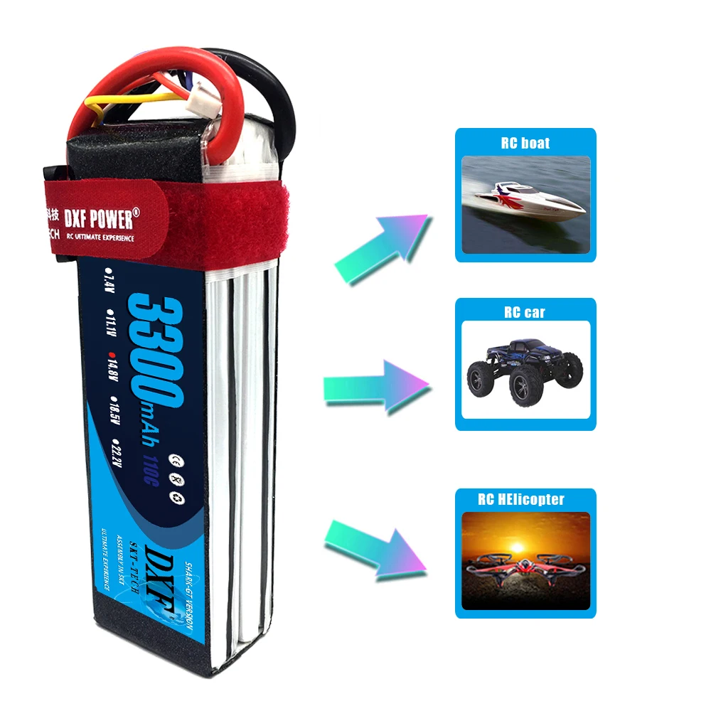 DXF мощный высококачественный lipo аккумулятор 14 8 v 3300mAh 4S 110C для rc вертолета