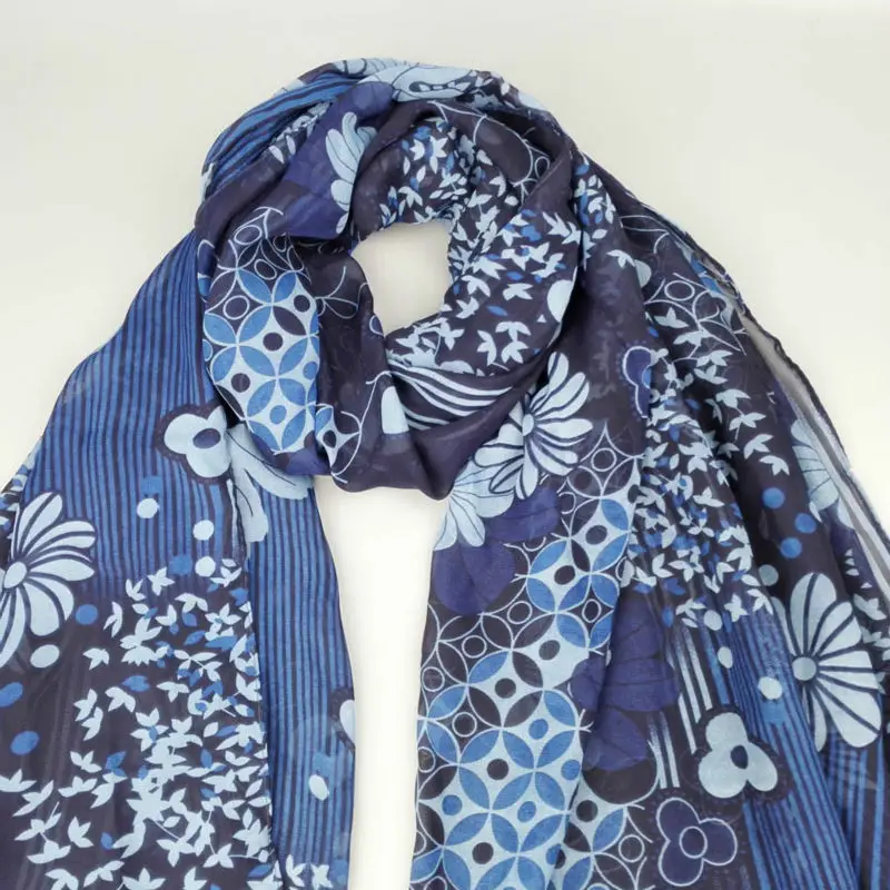 [Видимые оси] Большой размеры цветочный шифоновый шарф 2017 женская обувь синий