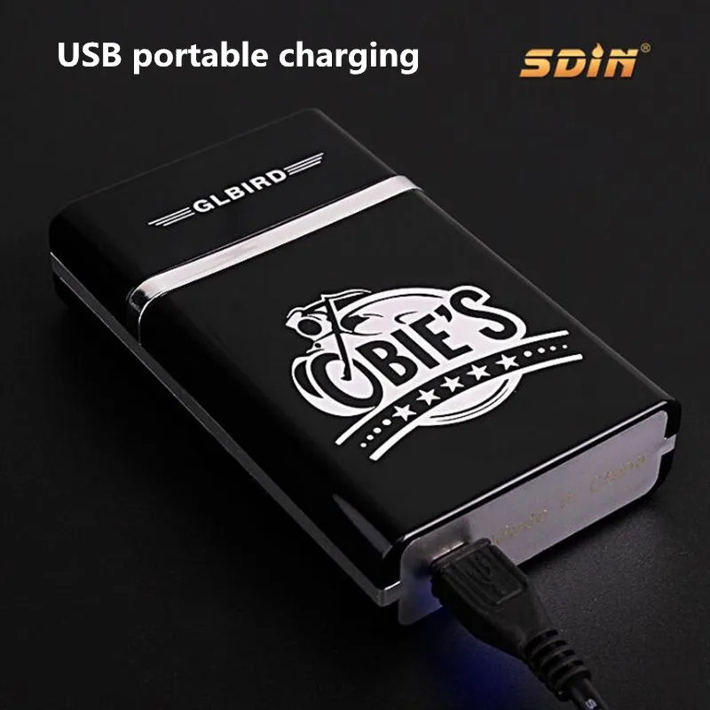 Креативный портативный чехол для сигарет электрическая зажигалка USB ветрозащитная беспламенная зарядка Электронная Зажигалка без газа