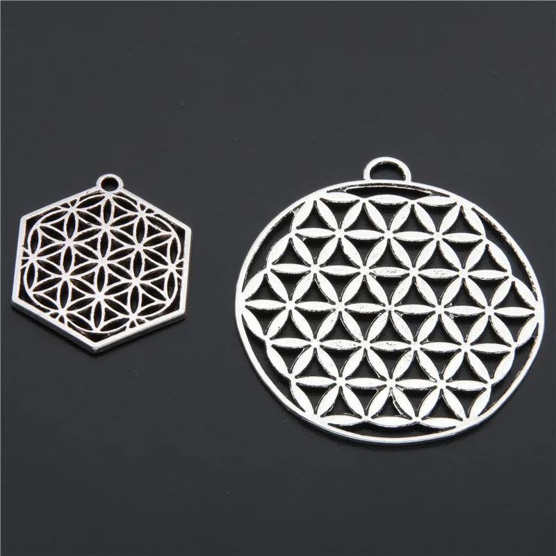 Подвеска серебряного цвета цветок жизни 10 шт.|flower of life|flower life silverflower pendant |