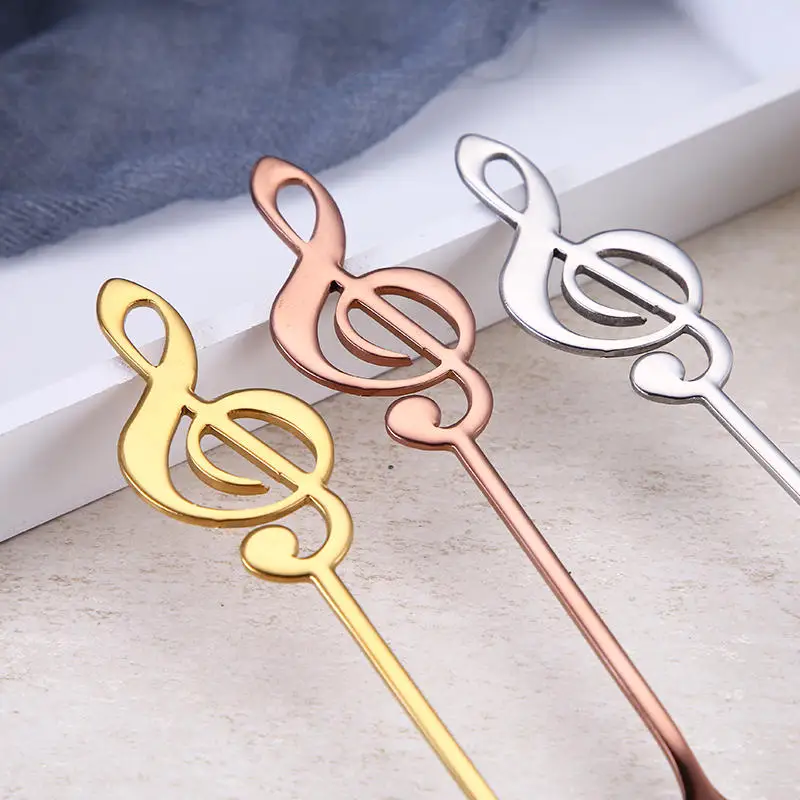 304 Stainless Steel Colorful Coffee Milk Stirring Teaspoon Portable Dessert Ice-cream Spoon with Music Note Handle 15.5*2.5cm | Дом и сад
