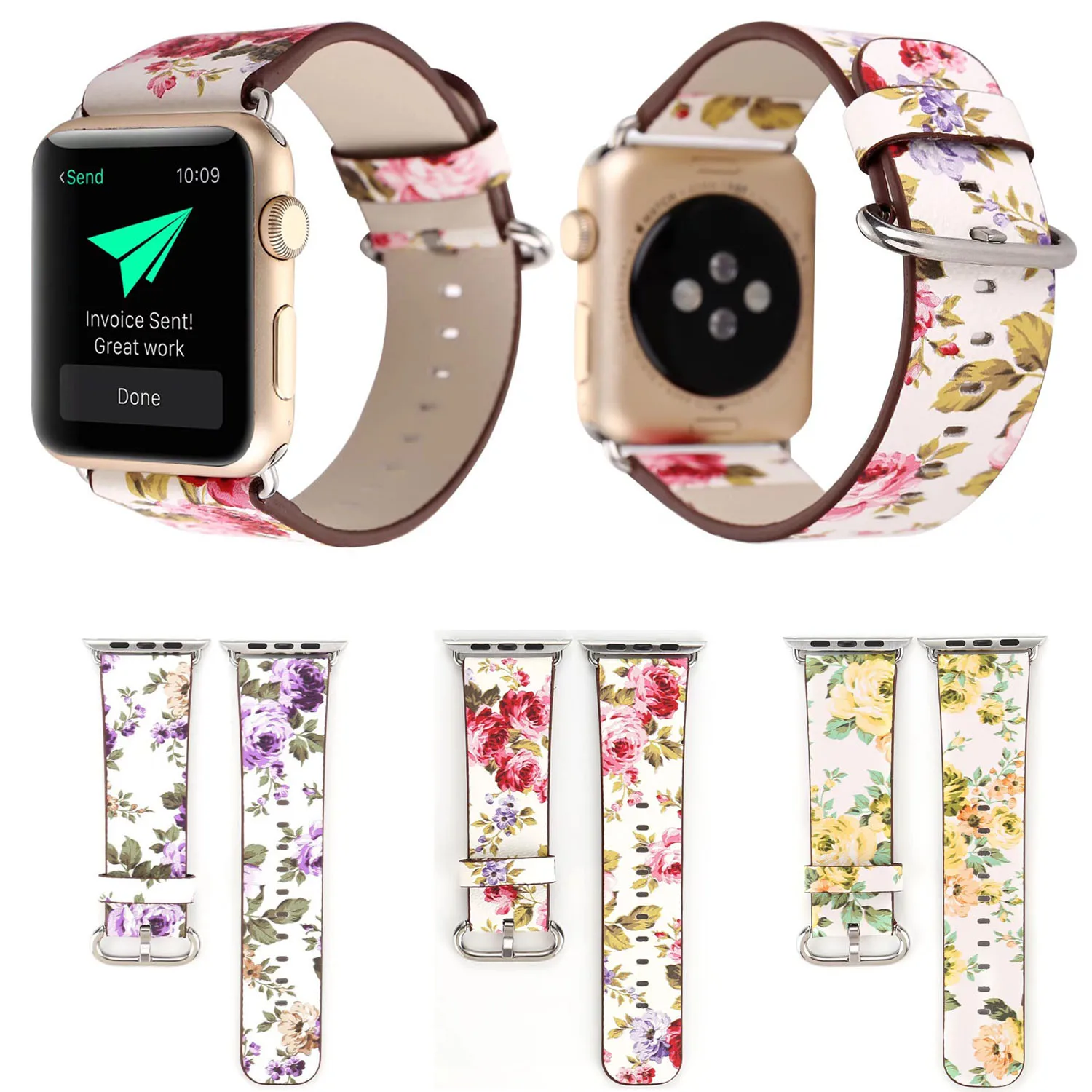Цветочный кожаный ремешок для iWatch 4 3 2 1 Apple Watch 38 мм 42 40 44 цветочный дизайн|Ремешки