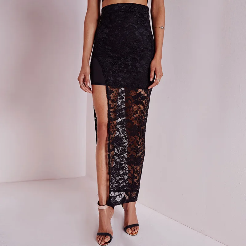Haoduoyi sexy retro perspective Crochet Lace stitching step skirt side seam high slits package hip | Женская одежда