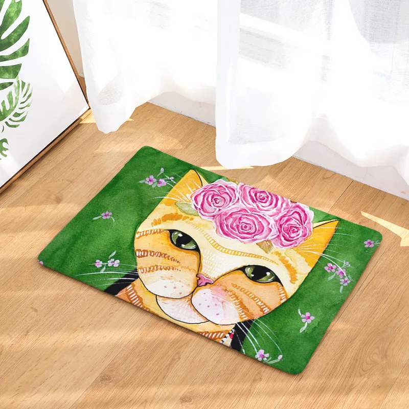 

Creative Cartoon Cute Cats Floor Mat Water Absorption Flannel Non-slip Bottom Home Decoration Carpet for Doors Bedroom Bathroom