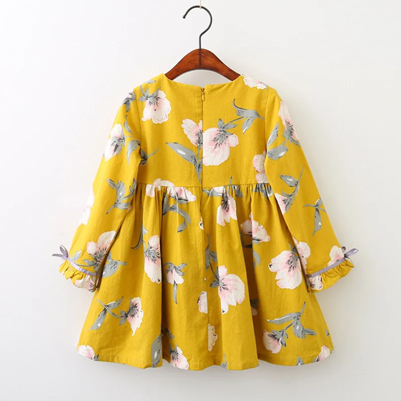 Spring and Autumn New Girls Dress Fashion Full Print Flower Bow Long Sleeve Children's clothings | Детская одежда и обувь