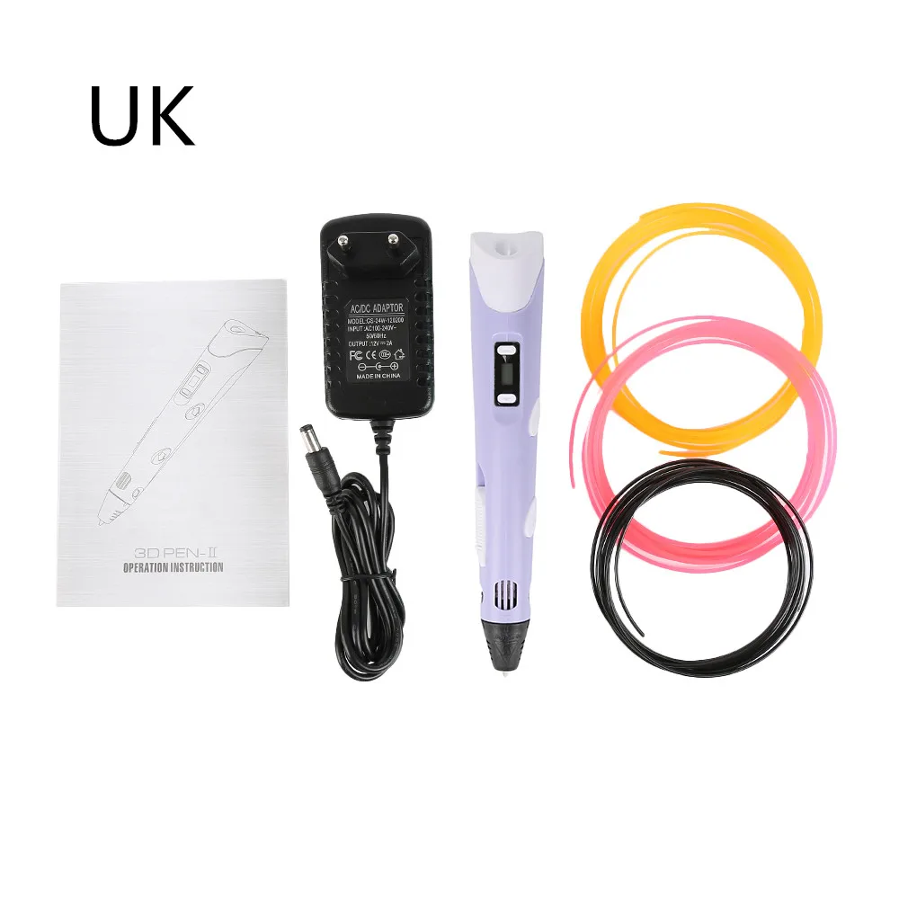 Purple UK 2-я 3D Ручка DIY 3d принтер ручка для рисования 3d печать лучший для детей с ABS нитью 1,75 мм подарок на Рождество и день рождения - Цвет: Purple UK