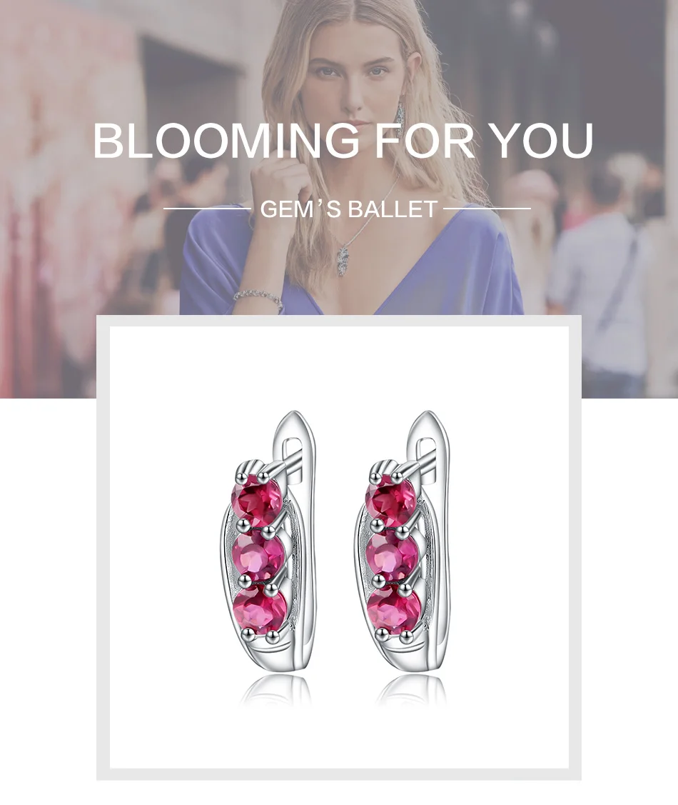 GEM'S BALLET 1.57Ct натуральный родолит гранат драгоценный камень серьги 925 пробы серебряные свадебные серьги гвоздики для женщин хорошее ювелирное изделие