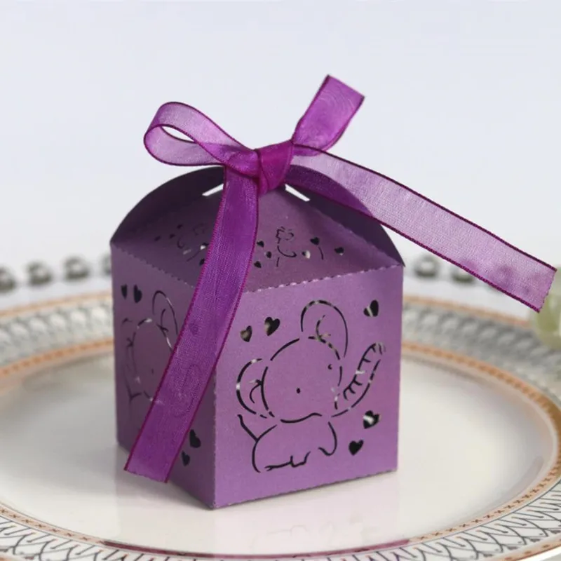 purple Elephant box 10 шт. слон Лазерная Любовь Сердце Полые Конфеты Подарочная коробка Упаковка Свадебный Картон драги печенья подарочные мешки упаковочные материалы - Цвет: purple Elephant box