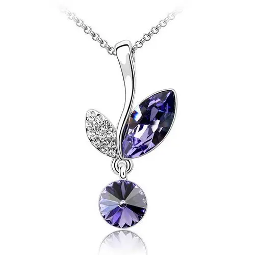 Elegant Green Violet Red Pink Yellow Blue 1.7*3.3cm Pendant Necklaces Gold Plated Women Plant Austrian Crystal Necklace | Украшения и