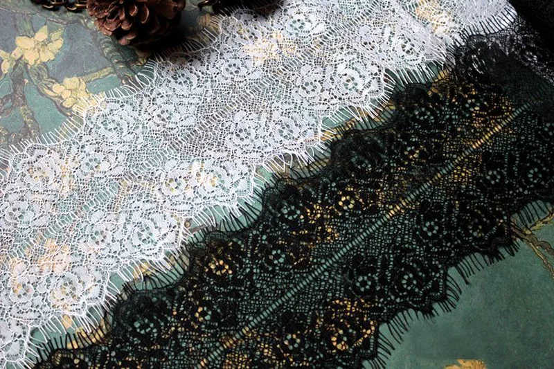 6 м/лот Накладные ресницы с кружевной отделкой Цветы Черно-белая кружевная ткань