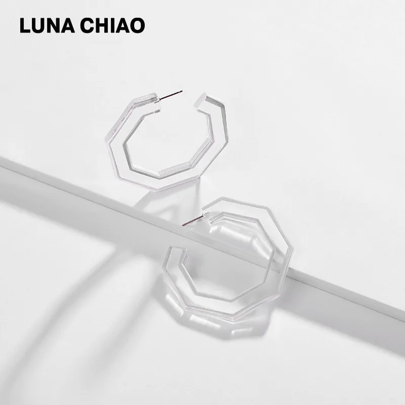 Grey LUNA CHIAO, модные ювелирные изделия, Шестигранная форма, акриловые серьги-кольца, весна-лето, прозрачные полимерные серьги для женщин - Окраска металла: Grey