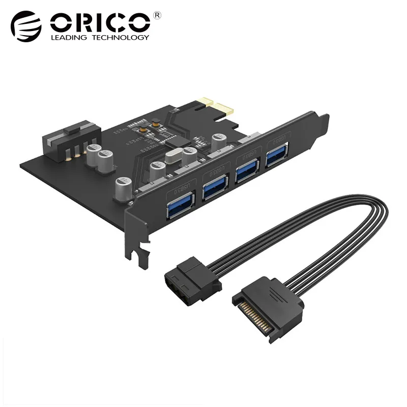ORICO pci-e PCI E ЭКСПРЕСС riser card USB3.0 HUB 4 Порты USB адаптер Gigabit Ethernet с 15pin Питание Extender карты