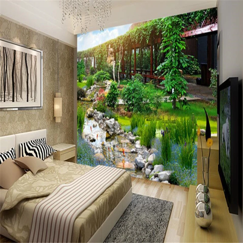 beibehang papel de parede Garden park 3D landscape background wall painting custom large fresco green wallpaper | Обустройство дома