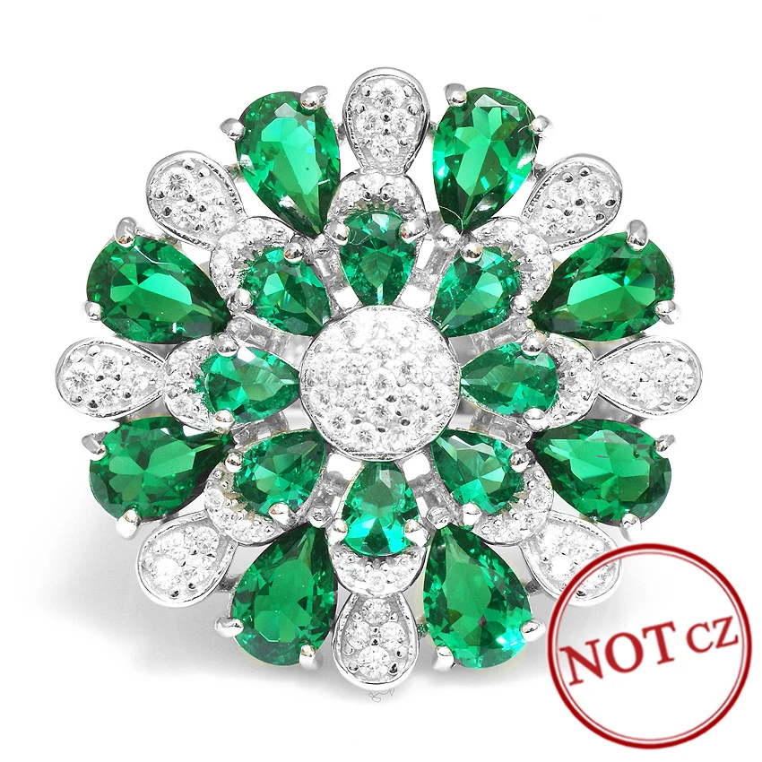 3.7ct Created Emerald Ring Pear Real Pure 925 Solid Sterling Silver Vintage Charm Luxury Jewelry For Women 2018 New Hot Sale | Украшения и