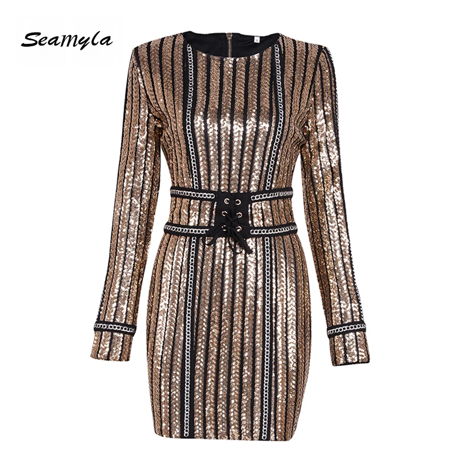 Женское платье Seamyla зимнее с блестками и длинным рукавом для ночного клуба|vestidos